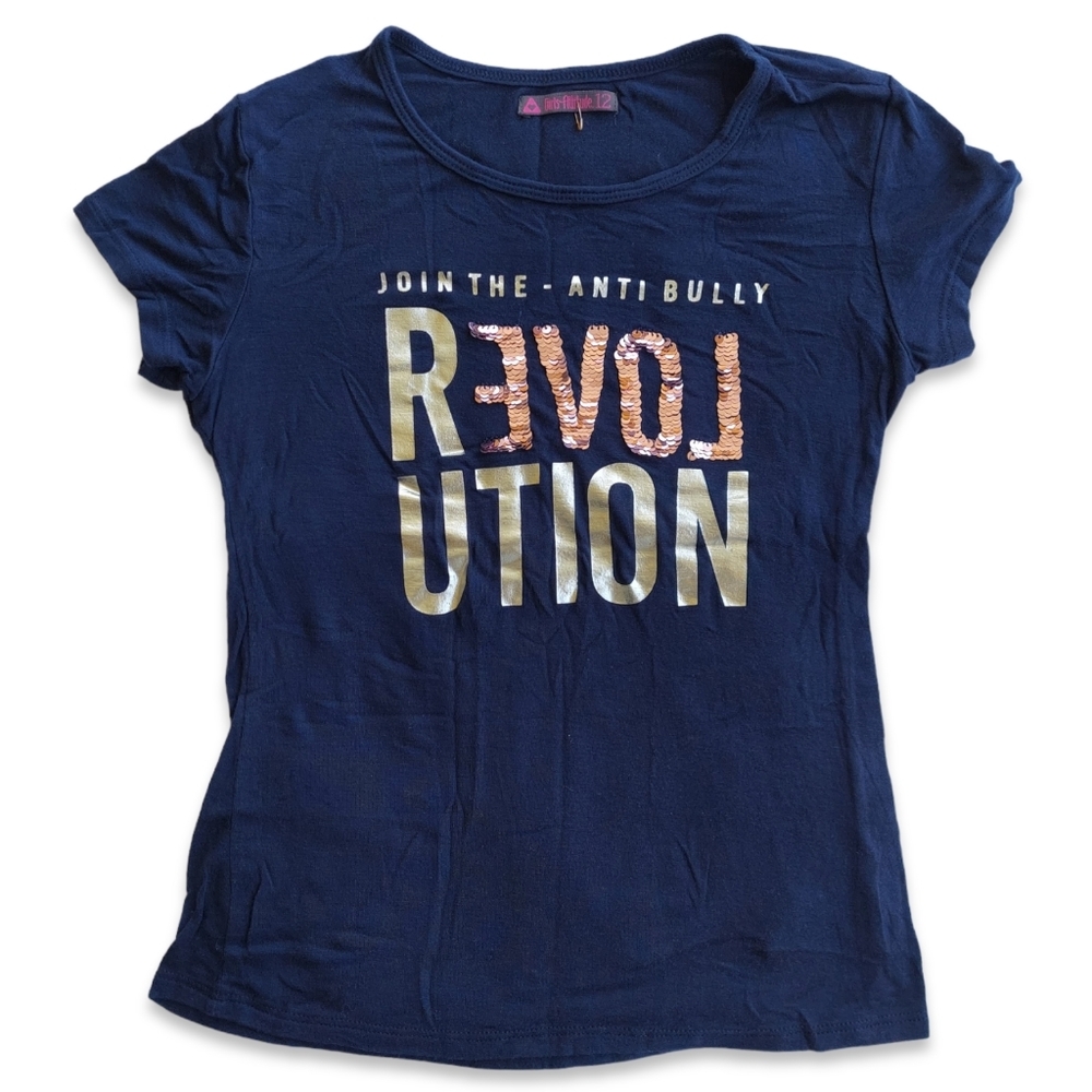Girls Attitude - Navy Blue Short Sleeve Top Size 12